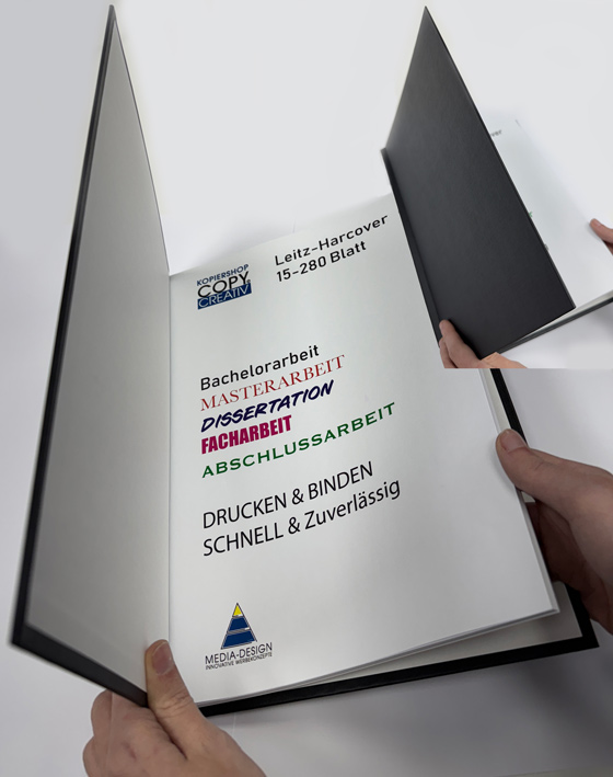 Hardcover-Bindung einer Diplomarbeit, Masterarbeit oder Bachelorarbeit